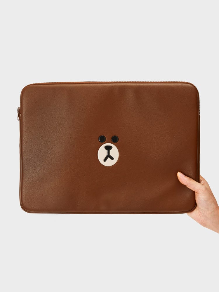 LINE FRIENDS BROWN LAPTOP SLEEVE (16INCH) LEATHERLIKE SQUARE