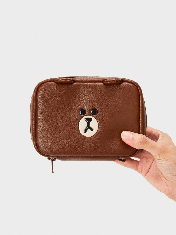 LINE FRIENDS BROWN MULTI POUCH (M) LEATHERLIKE SQUARE