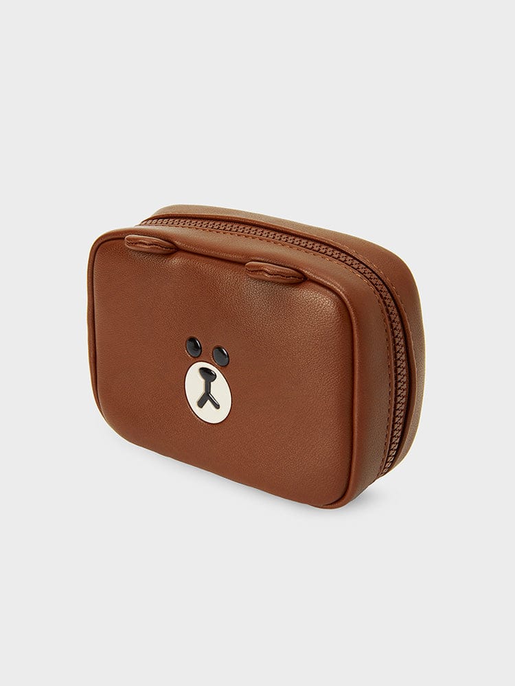 LINE FRIENDS BROWN MULTI POUCH (M) LEATHERLIKE SQUARE