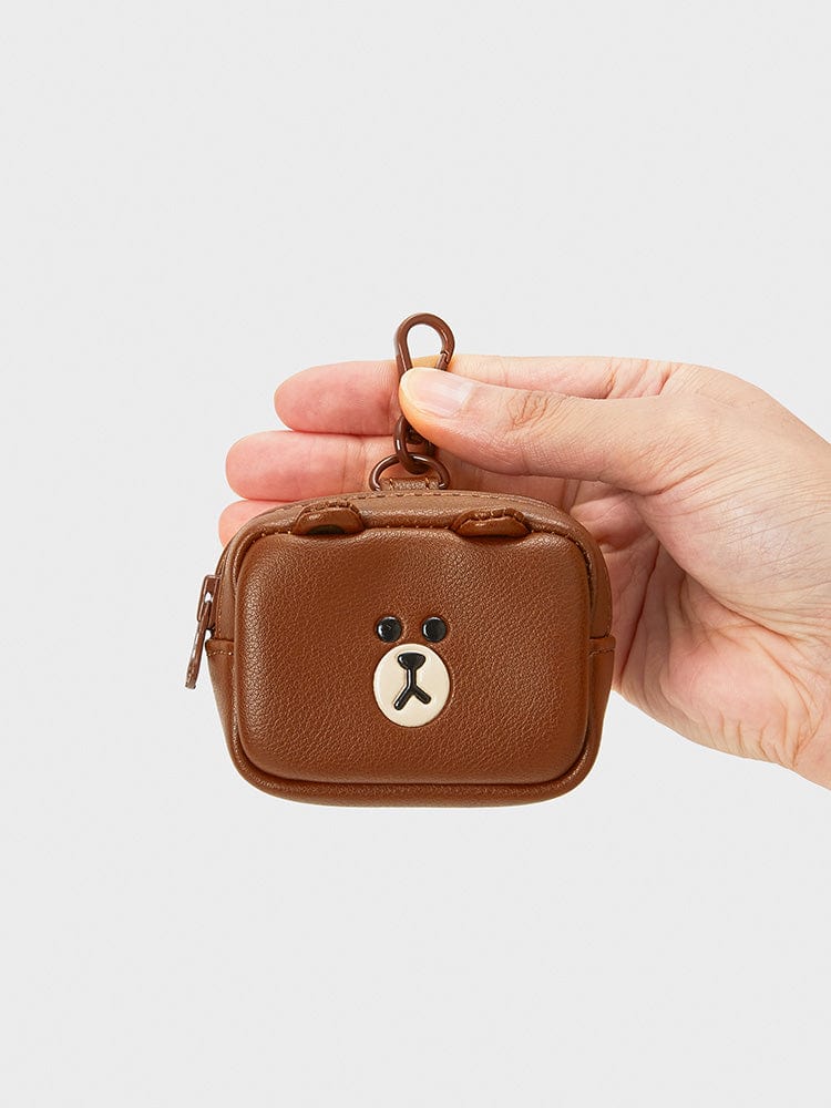 LINE FRIENDS BROWN MULTI POUCH (XS) LEATHERLIKE SQUARE