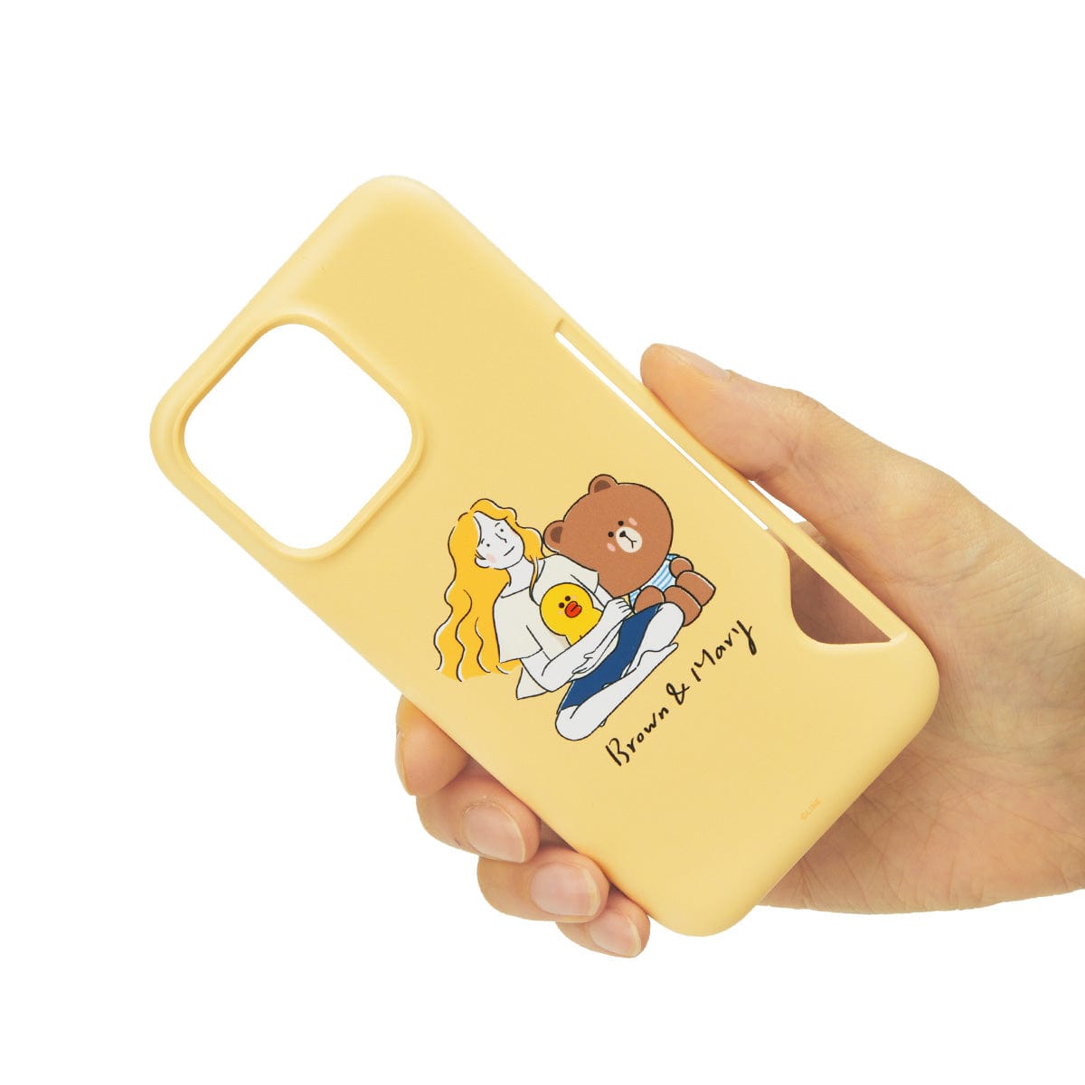 LINE FRIENDS BROWN DRAWING MARY YELLOW iPHONE CASE WITH CARD HOLDER