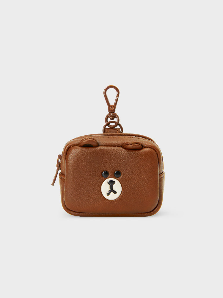 LINE FRIENDS BROWN MULTI POUCH (XS) LEATHERLIKE SQUARE