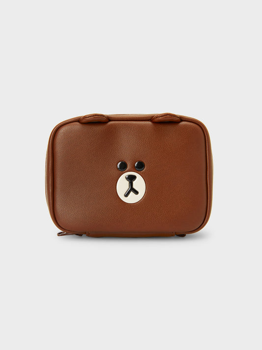 LINE FRIENDS BROWN MULTI POUCH (M) LEATHERLIKE SQUARE