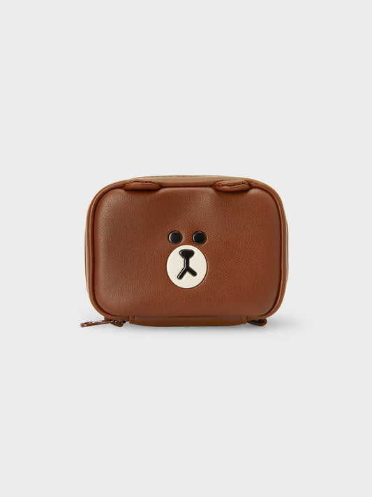 LINE FRIENDS BROWN MULTI POUCH (S) LEATHERLIKE SQUARE