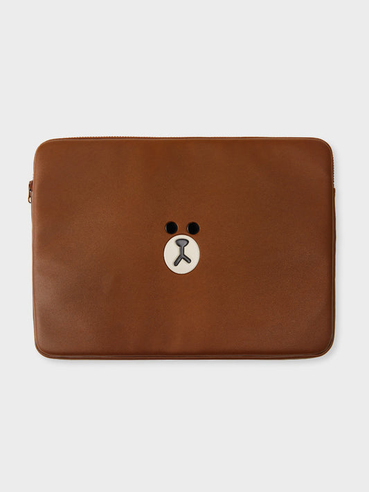 LINE FRIENDS BROWN LAPTOP SLEEVE (16INCH) LEATHERLIKE SQUARE