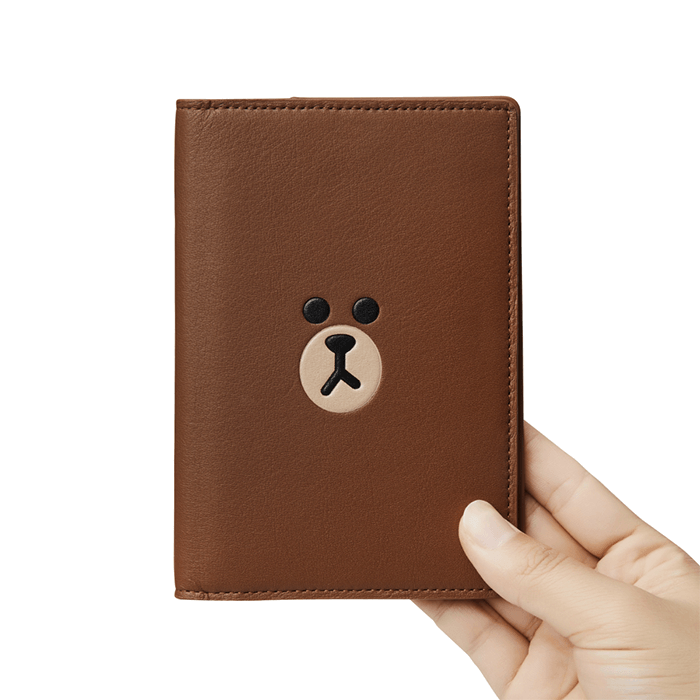 LINE FRIENDS FASHION BROWN BROWN & FRIENDS BROWN SOFT LEATHER PASSPORT HOLDER (7182644510893)