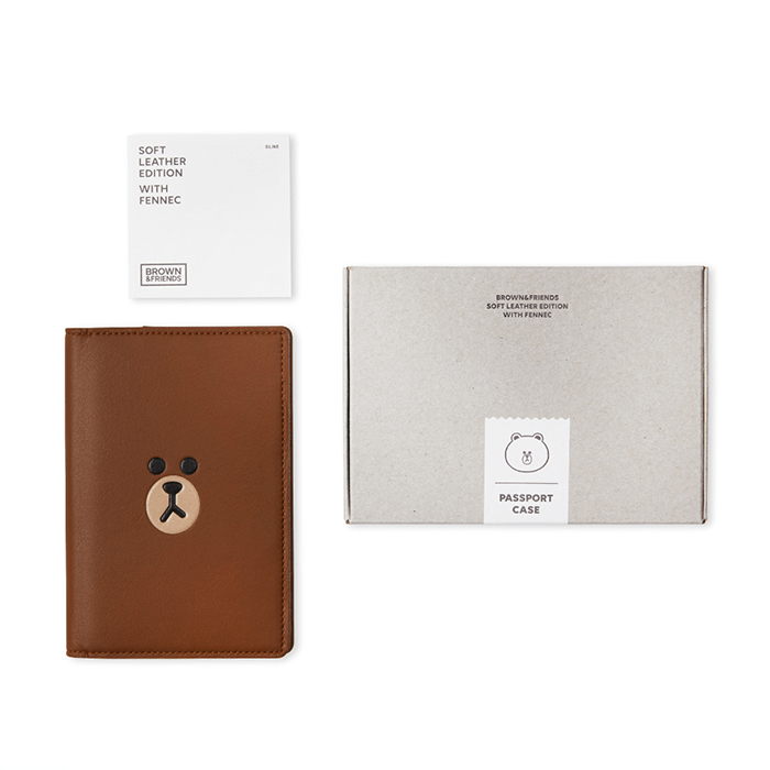 LINE FRIENDS FASHION BROWN BROWN & FRIENDS BROWN SOFT LEATHER PASSPORT HOLDER (7182644510893)