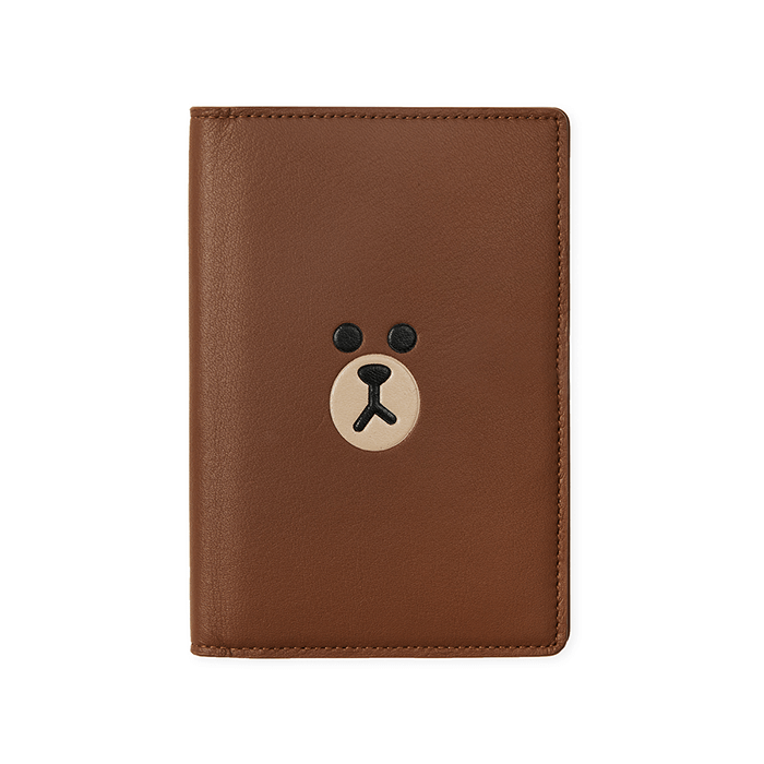 LINE FRIENDS FASHION BROWN BROWN & FRIENDS BROWN SOFT LEATHER PASSPORT HOLDER (7182644510893)