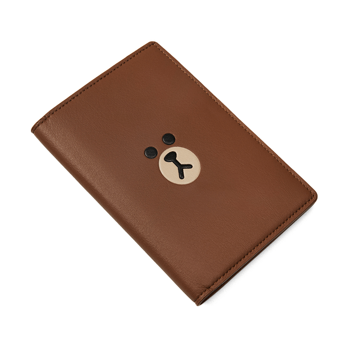 LINE FRIENDS FASHION BROWN BROWN & FRIENDS BROWN SOFT LEATHER PASSPORT HOLDER (7182644510893)