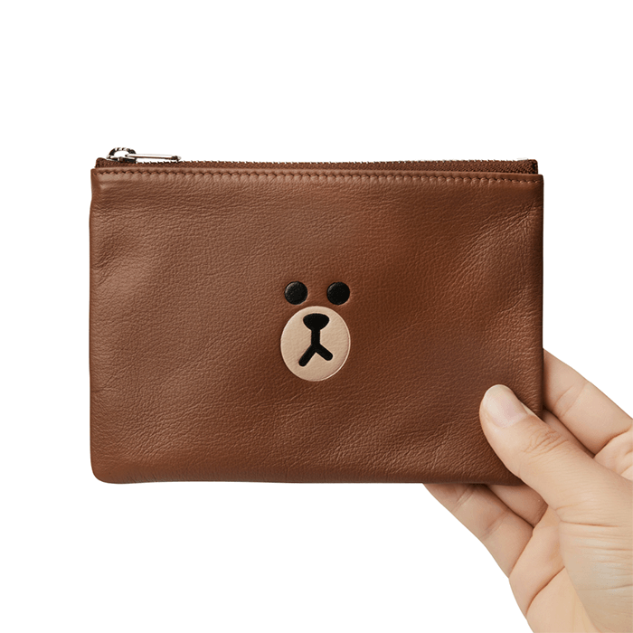 LINE FRIENDS FASHION BROWN BROWN & FRIENDS BROWN SOFT LEATHER POUCH (7182643364013)