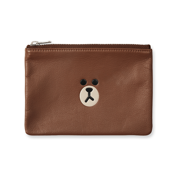 LINE FRIENDS FASHION BROWN BROWN & FRIENDS BROWN SOFT LEATHER POUCH (7182643364013)