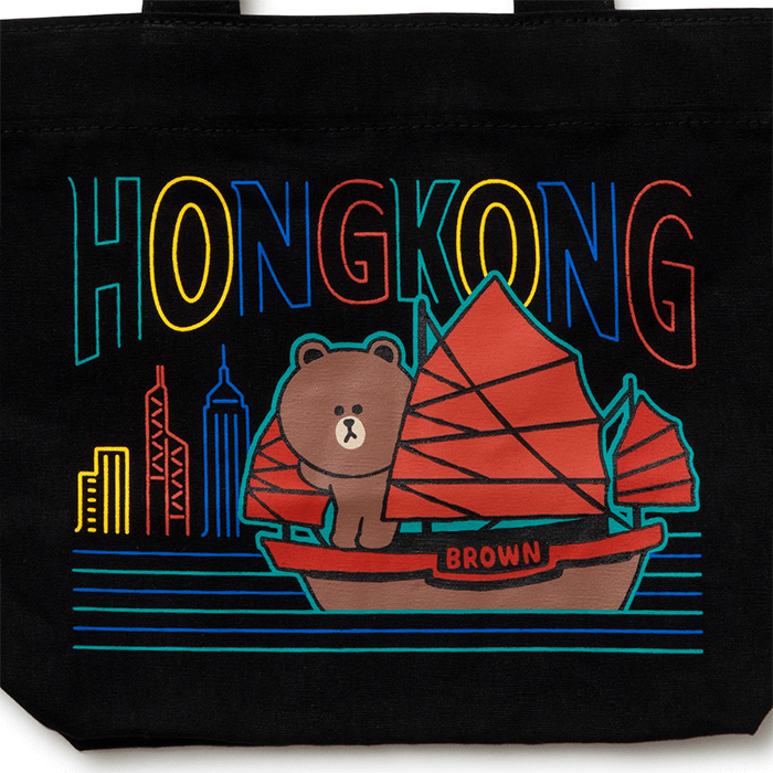 LINE FRIENDS FASHION HONG KONG BROWN & FRIENDS CITY EDITION HONG KONG CANVAS BAG SMALL (7182558593197)