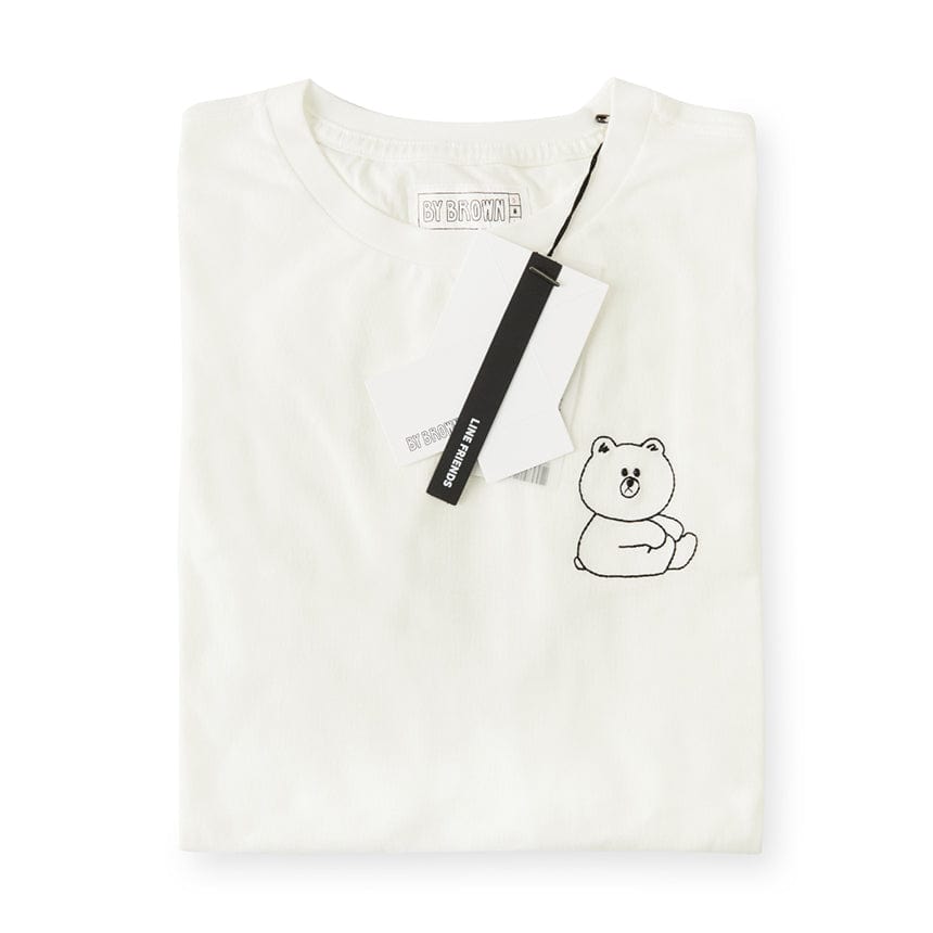 LINE FRIENDS FASHION LINE FRIENDS BROWN WHITE SIGNATURE T-SHIRT (7180940116141)