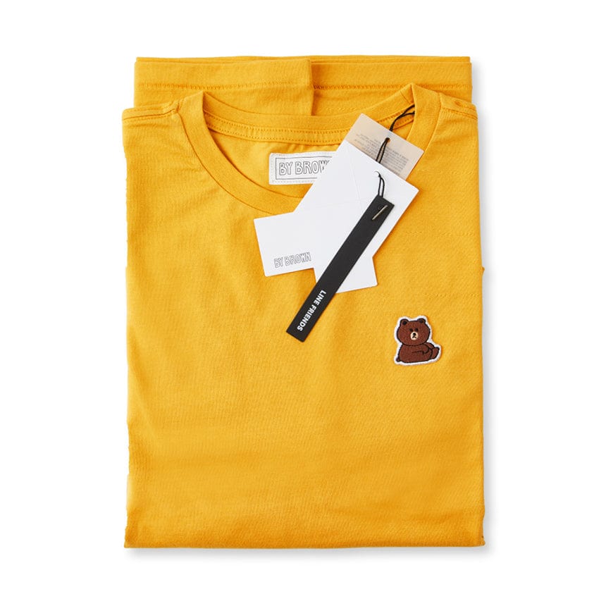 LINE FRIENDS FASHION LINE FRIENDS MUSTARD-YELLOW EMBROIDERED PATCH T-SHIRT (7180940279981)