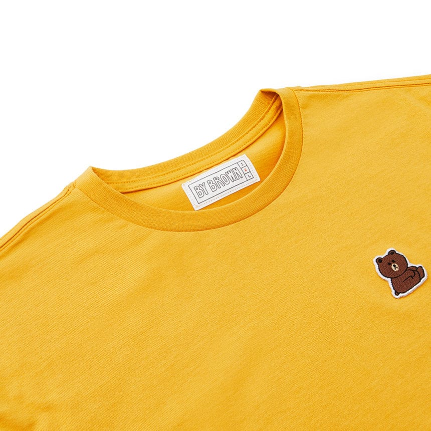 LINE FRIENDS FASHION LINE FRIENDS MUSTARD-YELLOW EMBROIDERED PATCH T-SHIRT (7180940279981)