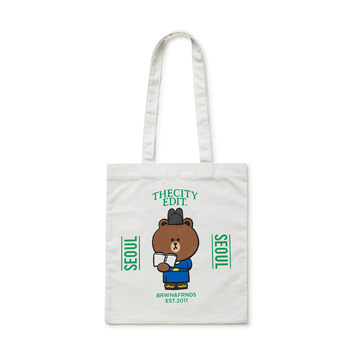 LINE FRIENDS FASHION SEOUL BROWN & FRIENDS CITY EDITION SEOUL CANVAS BAG MEDIUM (7182558953645)