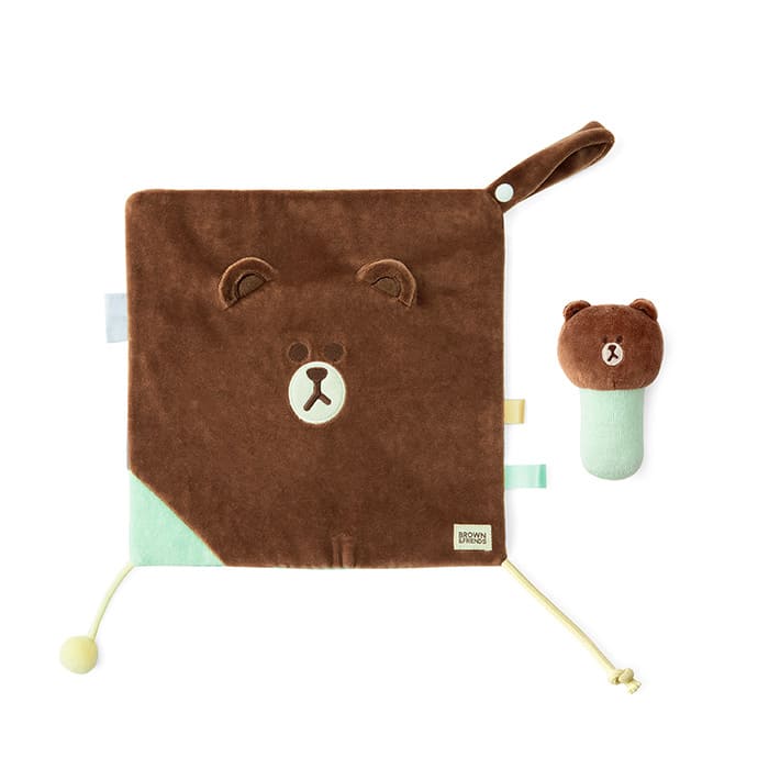 LINE FRIENDS LIVING BROWN BROWN & FRIENDS BROWN INFANT RATTLE & TOWEL SET (7182499053741)