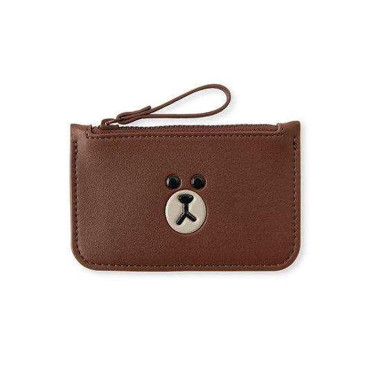 LINE FRIENDS LIVING BROWN BROWN LEATHER LIKE CARD WALLET (7182472741037)