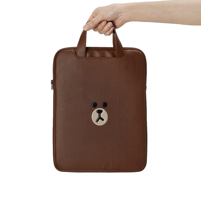 LINE FRIENDS LIVING BROWN BROWN LEATHER LIKE LAPTOP BAG 13 inch (7182472872109)