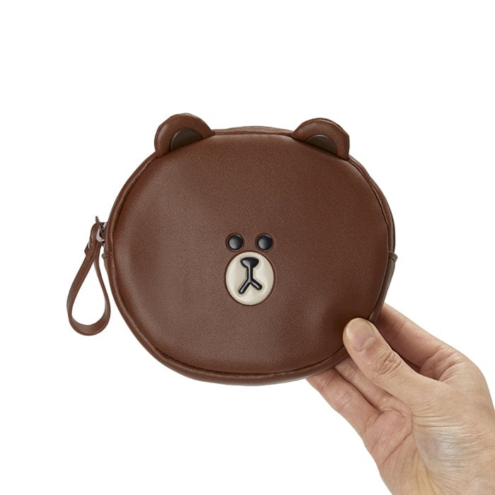 LINE FRIENDS LIVING BROWN BROWN LEATHER LIKE MINI POUCH (7182472773805)