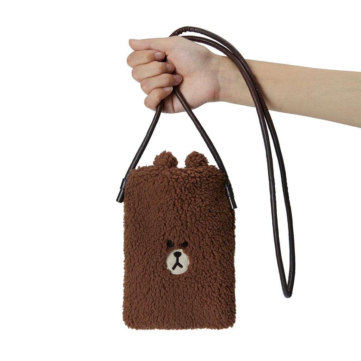 LINE FRIENDS LIVING BROWN LINE FRIENDS HUG BROWN FLEECE POUCH BAG (7264792772781)