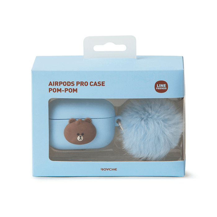 LINE FRIENDS SCHOOL/OFFICE BROWN BROWN & FRIENDS BROWN MINI FRIENDS AIRPODS PRO CASE WITH A POMPOM KEYCHAIN (6089232187565)