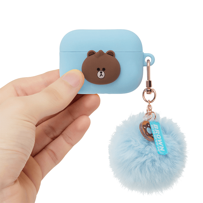 LINE FRIENDS SCHOOL/OFFICE BROWN BROWN & FRIENDS BROWN MINI FRIENDS AIRPODS PRO CASE WITH A POMPOM KEYCHAIN (6089232187565)