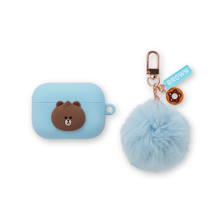 LINE FRIENDS SCHOOL/OFFICE BROWN BROWN & FRIENDS BROWN MINI FRIENDS AIRPODS PRO CASE WITH A POMPOM KEYCHAIN (6089232187565)