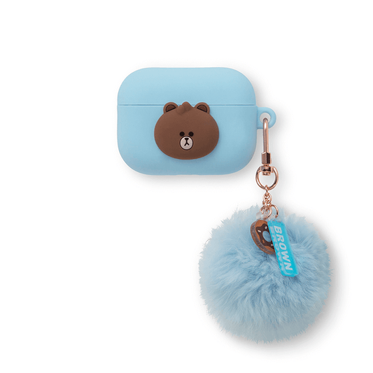 LINE FRIENDS SCHOOL/OFFICE BROWN BROWN & FRIENDS BROWN MINI FRIENDS AIRPODS PRO CASE WITH A POMPOM KEYCHAIN (6089232187565)