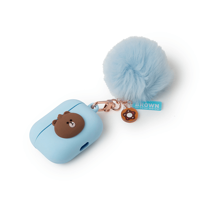 LINE FRIENDS SCHOOL/OFFICE BROWN BROWN & FRIENDS BROWN MINI FRIENDS AIRPODS PRO CASE WITH A POMPOM KEYCHAIN (6089232187565)