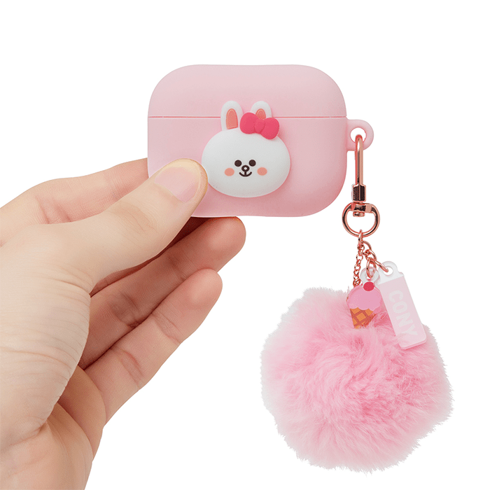 LINE FRIENDS SCHOOL/OFFICE CONY BROWN & FRIENDS CONY MINI FRIENDS AIRPODS PRO CASE WITH A POMPOM KEYCHAIN (6089232351405)