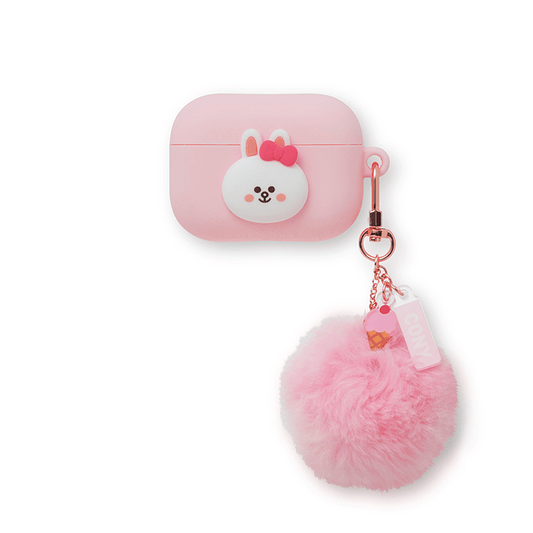 LINE FRIENDS SCHOOL/OFFICE CONY BROWN & FRIENDS CONY MINI FRIENDS AIRPODS PRO CASE WITH A POMPOM KEYCHAIN (6089232351405)