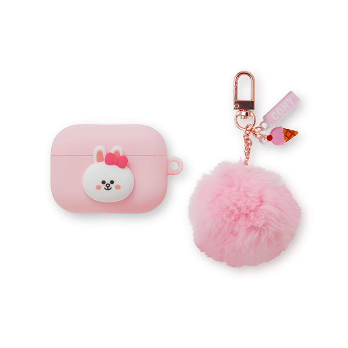 LINE FRIENDS SCHOOL/OFFICE CONY BROWN & FRIENDS CONY MINI FRIENDS AIRPODS PRO CASE WITH A POMPOM KEYCHAIN (6089232351405)