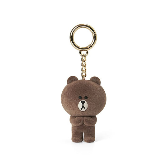 LINE FRIENDS TOYS BROWN BROWN & FRIENDS BROWN FLOCKING FIGURINE KEYRING (7182490992813)